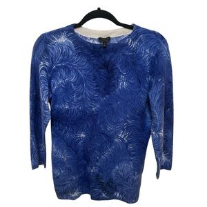 Talbots Cashmere Sweater Blue Abstract Swirl‎ Artsy Chic Knit 3/4 Sleeves Top M